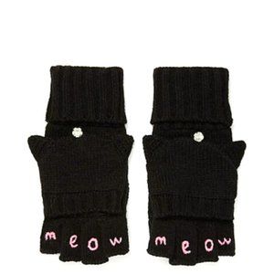 Kate Spade New York Meow Pop Top Mittens Gloves Black Cat